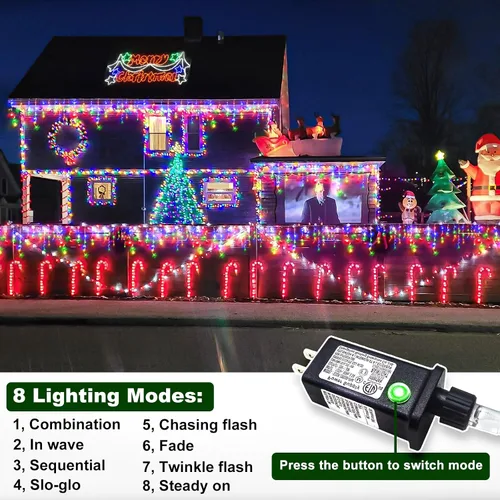 Vista 4 de Luces de Navidad de Carámbanos para Exteriores, 33 pies 400 Luces LED de Carámbanos para Exteriores, Luces Centelleantes Enchufables para Interiores