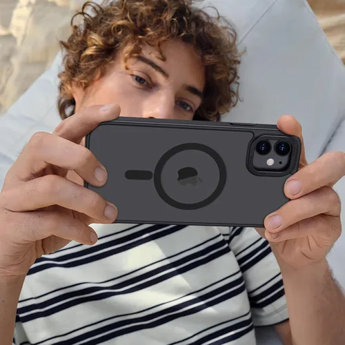 Vista 6 de Anuck - Funda magnética para iPhone 11 compatible con MagSafe, carcasa trasera mate translúcida dura, borde de TPU, delgada, resistente a impactos