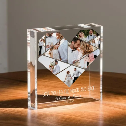 Vista 4 de Nazenti Bloque de fotos acrílico personalizado, Regalos de fotos de aniversario, Regalo de foto personalizado, Regalos de Navidad para él, Ella