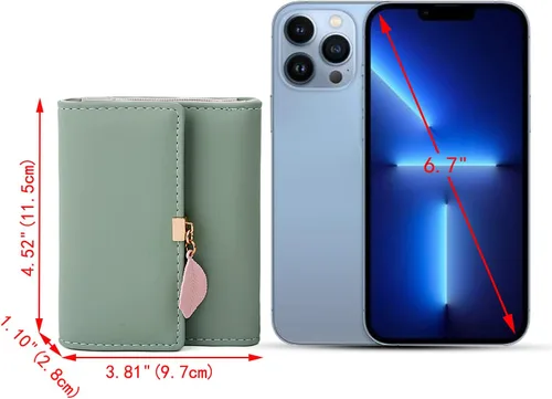 Vista 51 de UTO - Cartera pequeña RFID de piel sintética con dije de hoja, cierre de cremallera y tarjetero.
