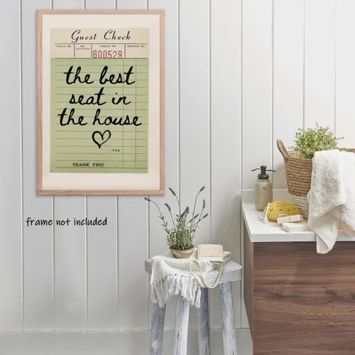 Vista 7 de Funky - Póster de baño con texto en inglés "The Best Seat In The House" (El mejor asiento de la casa), decoración de pared de baño verde, arte