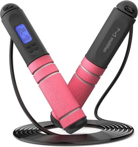 Vista 9 de multifun Cuerda de saltar digital con contador inteligente y temporizador, cuerda de saltar de velocidad ajustable para fitness, pérdida