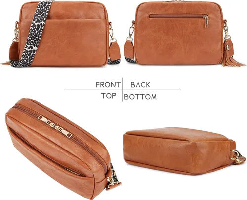 Vista 2 de Cynure Bolso cruzado de cuero para mujer con cremallera y hombro para cámara
