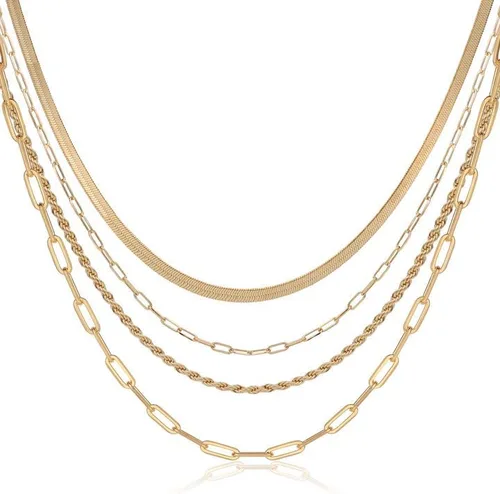 Vista 8 de LEXODY Collares apilables para mujer, chapados en oro de 14 quilates, collares de oro en capas, delicado collar de oro con puntos, cadena