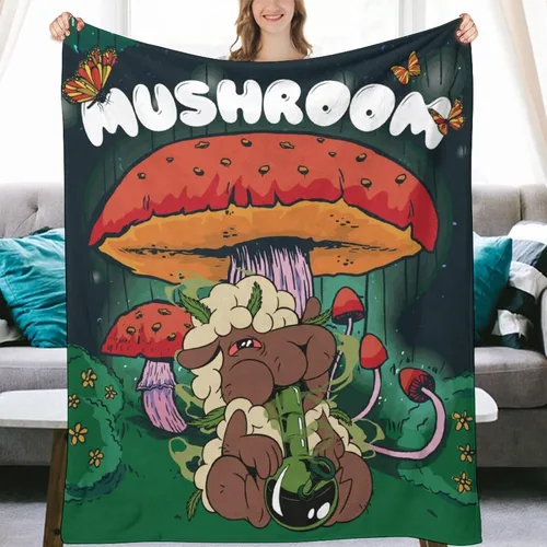 Vista 6 de Manta pequeña de marihuana de marihuana de hongos, 50 x 40 pulgadas, para mujeres y hombres, manta de felpa suave para cama, sofá, manta negra