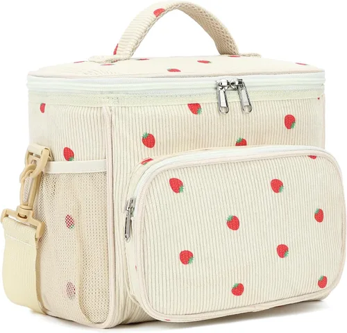 Vista 37 de FlowFly - Lonchera reutilizable con aislante para adultos, grande, para mujeres y hombres, con correa ajustable para el hombro, bolsillo frontal
