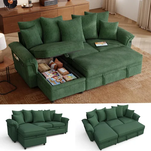 Vista 14 de LINSY HOME Sofá modular con cama extraíble, sofá biplaza modular de pana grande, reposabrazos ancho, sofá modular de 62 pulgadas y 2 asientos