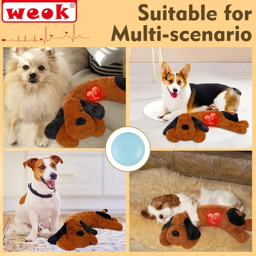 Vista 6 de WEOK Juguete de Latidos del Corazón para Cachorros para Alivio de Ansiedad por Separación, Animal de Peluche con Latidos Ayuda Conductual Calmante