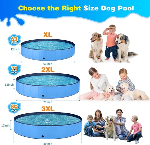 Vista 3 de Jecoo - Piscina para perros grandes, 63 x 12 pulgadas, piscina para niños, de plástico duro, plegable, bañera portátil de exterior, piscina