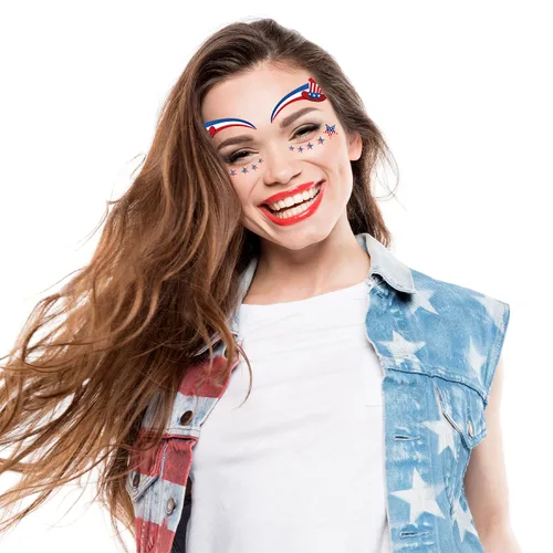 Vista 5 de Decoraciones del 4 de julio, tatuajes de ojos para la cara, bandera de Estados Unidos, estrella, tatuajes temporales, Día de la Independencia