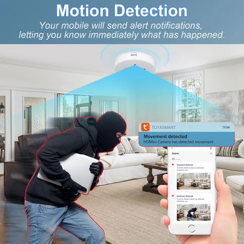 Vista 7 de UYIKOO Cámara oculta Detector de humo Video Cámara pequeña 1080P HD Cámara inalámbrica WiFi con visión nocturna y detección de movimiento Cámara