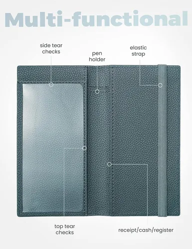 Vista 131 de Yarnic Funda para chequera personal, soporte para chequera con soporte para bolígrafo y divisor de plástico transparente integrado para cheques Rosa