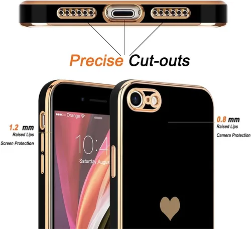 Vista 3 de Teageo Funda para iPhone SE 2022, SE 2020, iPhone 7, iPhone 8, funda para teléfono para mujeres y niñas, lindo corazón de amor, chapado brillante