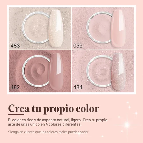 Vista 2 de Azurebeauty - Kit de iniciación de uñas en polvo de inmersión, 4 colores, purpurina de piel desnuda para todas las estaciones, juego de polvo