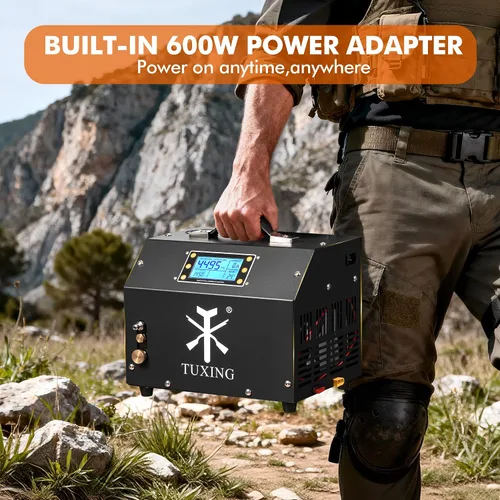 Vista 5 de TUXING Compresor de aire PCP de 4500 psi, compresor de rifle de aire con pantalla de control LCD luminosa, sin aceite/agua, transformador