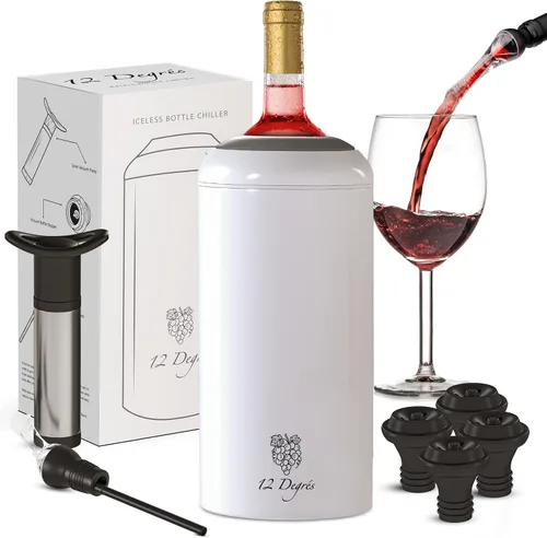 Vista 7 de Juego de Enfriador de Vino 12 Degrés - Regalos de Vino Perfectos para Mujeres y Hombres - Enfriador de Vino Aislado de Acero Inoxidable con Bomba