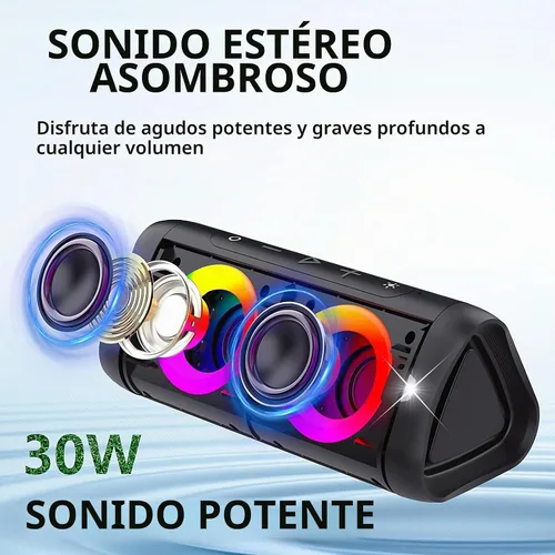Vista 2 de DONOW Altavoz Bluetooth portátil 30W sonido estéreo, aumento de graves Negro