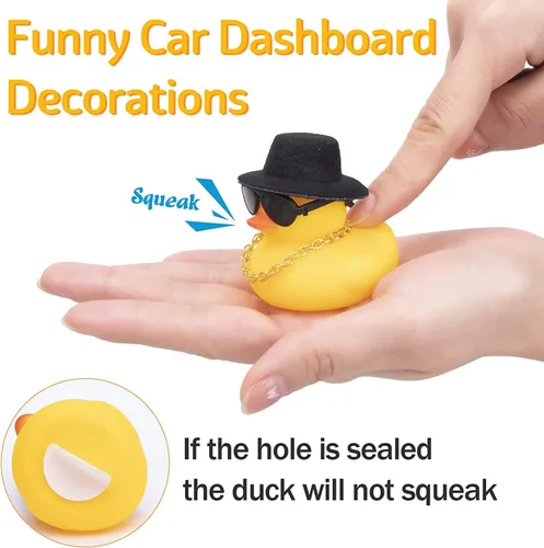 Vista 2 de wonuu Adornos de pato de goma, 2 piezas, decoración de tablero de instrumentos de pato amarillo con mini sombrero