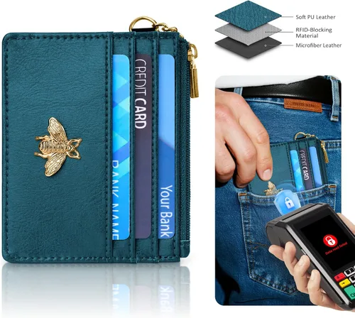 Vista 61 de SEAVILIA Tarjetero llavero cartera para mujer con ventana de identificación RFID monedero regalo abeja delgada minimalista pequeña cartera