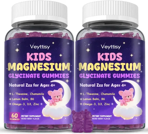 Vista 10 de Gomitas de glicinato de magnesio para niños mayores de 4 años: gomitas de bisglicinato de magnesio sin azúcar con manzanilla, L-teanina, bálsamo