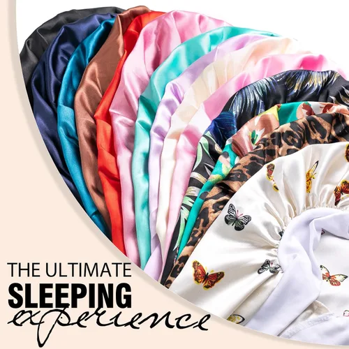 Vista 7 de 2 Gorros para Mujeres Negras Gorro de Trenzas, Gorro de Satén Grande y Largo para Trenzas, Gorro de Seda con Banda de Amarre Elástica Extensible