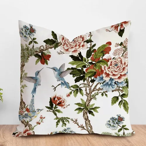 Vista 33 de ArogGeld Funda de cojín con flores verdes y blancas con flores grises y negras y hojas verdes en estilo chinoiserie, funda de almohada cuadrada
