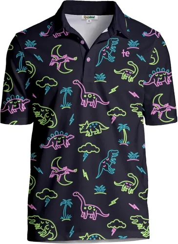 Vista 7 de Tipsy Elves Camiseta polo de golf divertida para hombre - Ropa de golf novedosa Paraíso azul de 8 bits