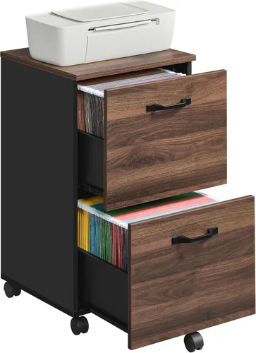 Vista 10 de VASAGLE Archivador móvil con ruedas, 2 cajones, estante abierto, para A4, tamaño carta, carpetas colgantes, gris carbón y negro tinta UOFC071B04