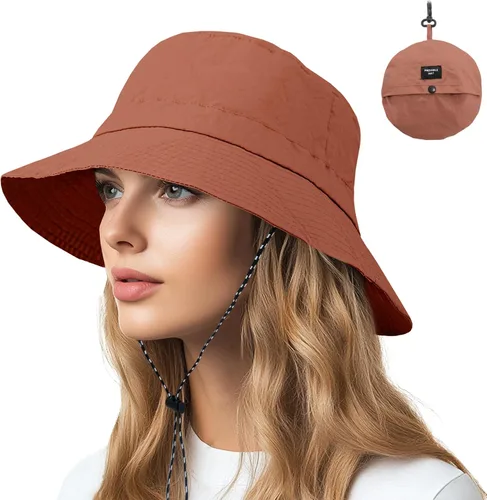 Vista 26 de NPQQUAN Sun Bucket Hats for Woman Men Lightweight Sun Hat Packable Foldable Beige
