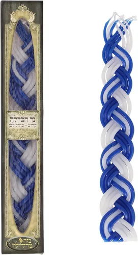 Vista 2 de SHALHEVET LIGHT Vela Havdalah 100% Kosher - Giro azul y blanco - Vela de shabat premium para tradiciones judías