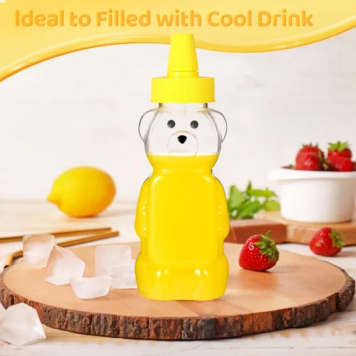 Vista 6 de Roshtia 50 botellas de plástico vacías de 5 onzas con forma de osito de miel, vasos vacíos transparentes para apretar, botella de jugo reutilizable