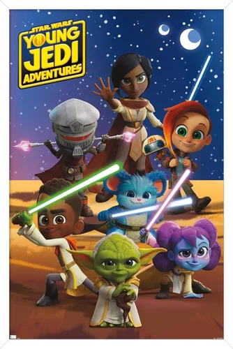 Vista 12 de Trends International Star Wars: Young Jedi Adventures - Póster de pared de grupo, 14.725 x 22.375 pulgadas, versión enmarcada de madera de granero