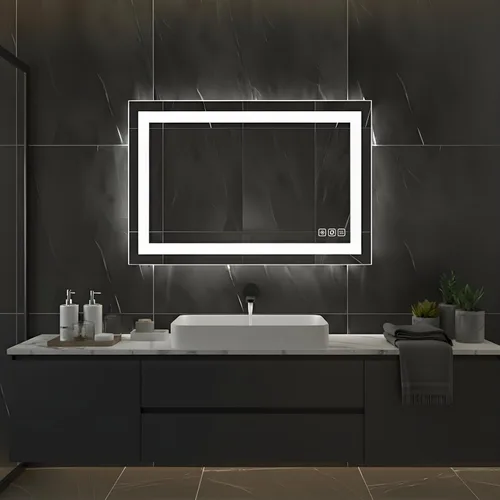 Vista 19 de Espejo LED redondo de 20 pulgadas, espejo samrt para baño, espejo de pared con luz, antiempañamiento, 3 colores regulables, frontal