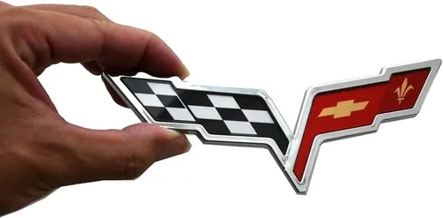 Vista 2 de Juego de par C6 Corvette 2005-2013, emblema para capó delantero y alerones cruzados traseros, adhesivo de reemplazo para Corvette, cromo, rojo