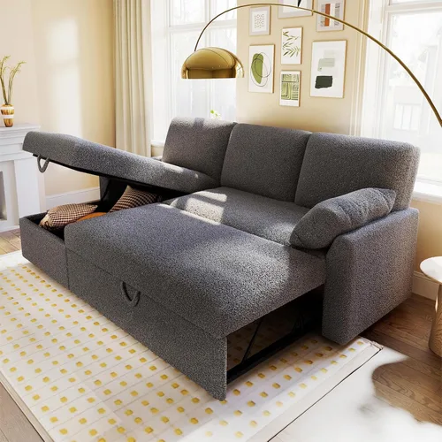 Vista 17 de VanAcc - Sofá cama con sofá cama extraíble de 2 en 1 con sofá cama extraíble con chaise de almacenamiento para sala de estar, cómodo sofá cama, Beige