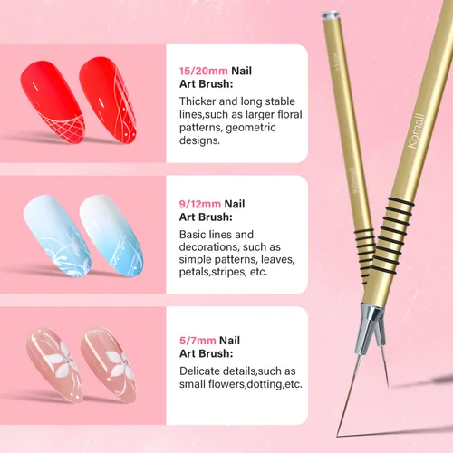 Vista 4 de Komall - Pinceles metálicos para arte de uñas, juego de 6 pinceles antideslizantes, juego de pinceles para pintar con esmalte de gel UV, diseño