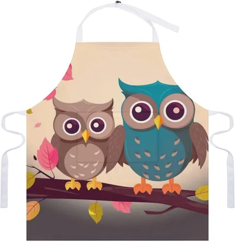 Vista 7 de Personalized Cute Owls Adult Apron, Kitchen Cooking Aprons for Woman Man, Adjustable Bib Apron with Pocket for Baking, BBQ Crafting Outdoors, Dining