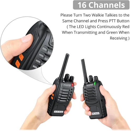 Vista 10 de Proster Walkie Talkies recargables, 1 par, radios bidireccionales de largo alcance de 16 canales con cargador USB, micrófono de auricular