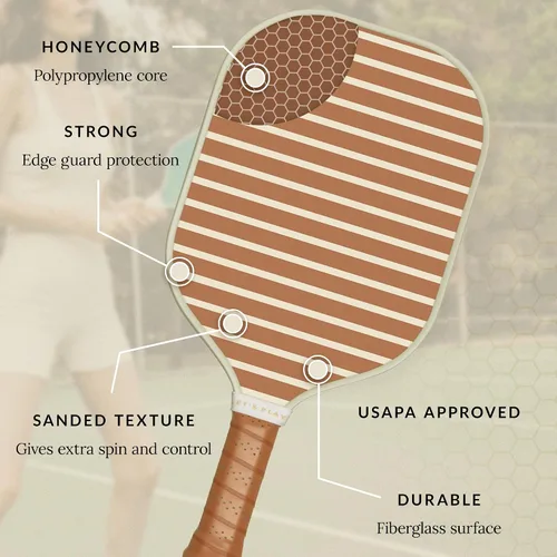Vista 2 de Recess Premium Pickleball Paddle - Superficie de fibra de vidrio fuerte y duradera, ligera, núcleo de panal y asas de agarre cómodas, torneo o juego