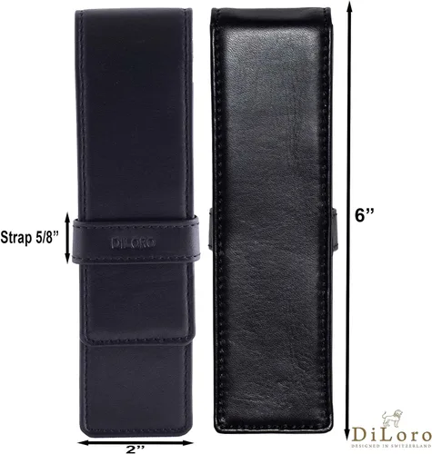 Vista 6 de DiLoro Estuche doble de cuero para lápices para dos bolígrafos y lápices (negro)
