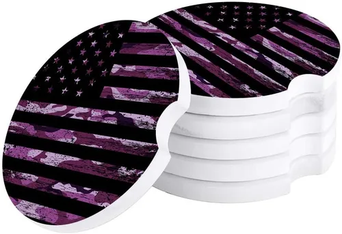 Vista 25 de Portavasos para automóvil para mujeres/hombres, paquete de 2 posavasos absorbentes de cerámica para bebidas, diseño de camuflaje con bandera