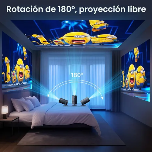 Vista 4 de Miniproyector portátil con WiFi y Bluetooth, soporte para proyector de películas 1080P HD, corrección trapezoidal automática, giratorio 180°, Grey