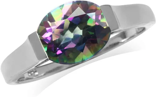 Vista 13 de Silvershake 10X8mm Oval Shape Gemstone White Gold Plated or Yellow Gold Plated 925 Sterling Silver Right Hand Anniversary East-West Solitaire Ring