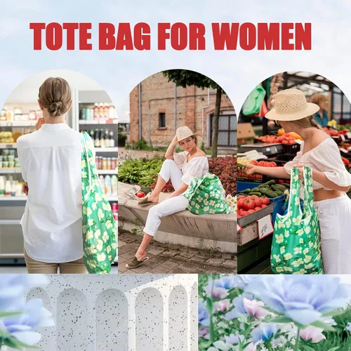 Vista 13 de Paquete de 12 bolsas de comestibles reutilizables, bolsa de compras plegable, bolsa de regalo de gran capacidad, bolsa de almacenamiento