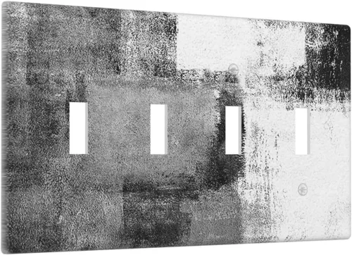 Vista 30 de Placa de Interruptor de Luz de Palanca Única Abstracta en Negro, Blanco y Gris, Cubierta de Tomacorriente, Placa de Pared Decorativa de Un