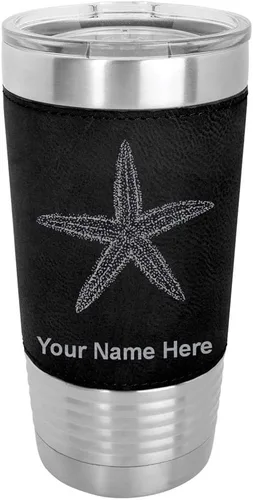 Vista 22 de LaserGram Vaso aislado al vacío de 20 onzas, estrella de mar, grabado personalizado incluido (piel sintética, gris)