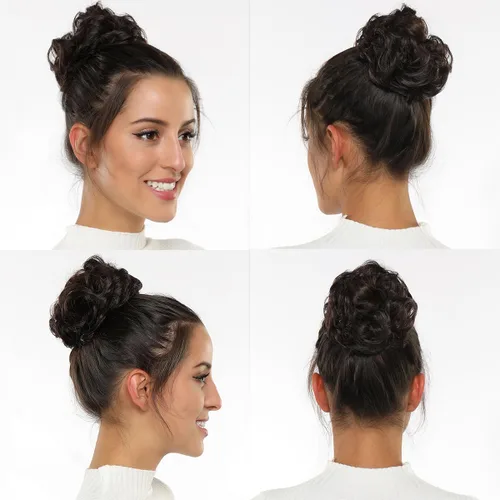 Vista 6 de Rose bud Extensiones de Cabello para Mujer en Forma de Moño Desordenado, Banda Elástica para Updo, Cabello Rizado y Desordenado, Scrunchie