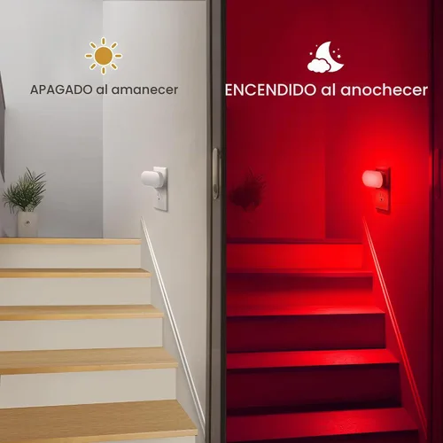 Vista 4 de DORESshop - Luz nocturna roja, encendido/apagado automático, brillo ajustable de 0-100 LM Dimmable Night Light,Plug Into Wall Light Sensor Night