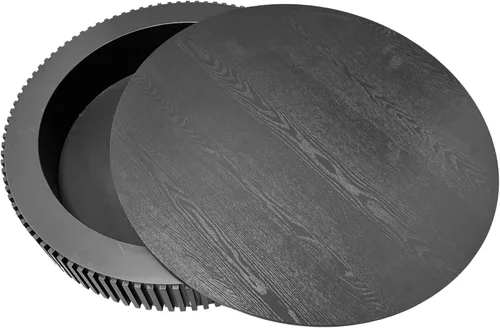 Vista 5 de Mesa de centro redonda de 39.4 pulgadas con almacenamiento oculto, mesa de centro de tambor de madera maciza con diseño artesanal Releifs, moderna