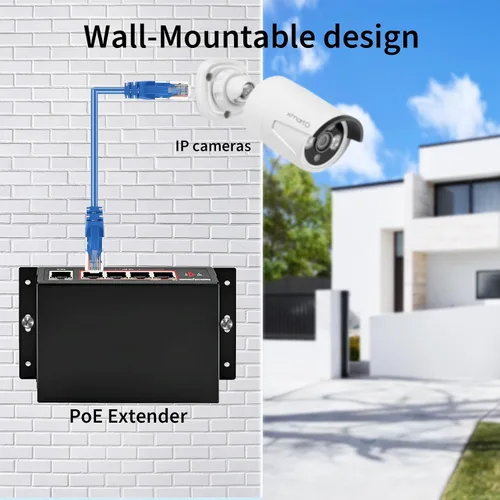 Vista 5 de Extensor PoE de red Gigabit de 60 W, extensor Ethernet CENTROPOWER con interruptor PoE+ de 4 puertos compatible con IEEE 802.3 af/at